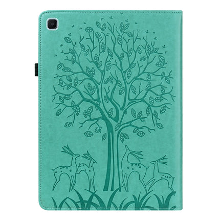 Tree & Deer Pattern Pressed Printing Horizontal Flip PU Leather Case with Holder & Card Slots & Sleep / Wake-up Function For Samsung Galaxy Tab S6 Lite(Green)-garmade.com