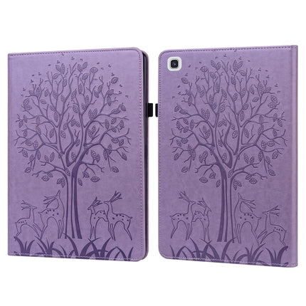 Tree & Deer Pattern Pressed Printing Horizontal Flip PU Leather Case with Holder & Card Slots & Sleep / Wake-up Function For Samsung Galaxy Tab A7 10.4 2020(Purple)-garmade.com