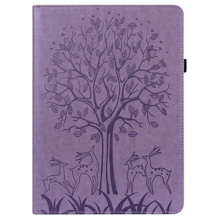 Tree & Deer Pattern Pressed Printing Horizontal Flip PU Leather Case with Holder & Card Slots & Sleep / Wake-up Function For Samsung Galaxy Tab A7 10.4 2020(Purple)-garmade.com
