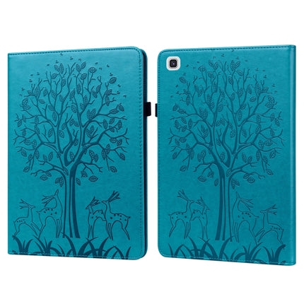 Tree & Deer Pattern Pressed Printing Horizontal Flip PU Leather Case with Holder & Card Slots & Sleep / Wake-up Function For Samsung Galaxy Tab A7 10.4 2020(Blue)-garmade.com