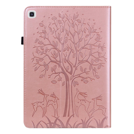 Tree & Deer Pattern Pressed Printing Horizontal Flip PU Leather Case with Holder & Card Slots & Sleep / Wake-up Function For Samsung Galaxy Tab A7 10.4 2020(Pink)-garmade.com