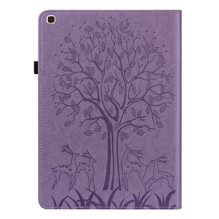 For Samsung Galaxy Tab A 10.1 2019 Tree & Deer Pattern Pressed Printing Horizontal Flip PU Leather Case with Holder & Card Slots(Purple)-garmade.com
