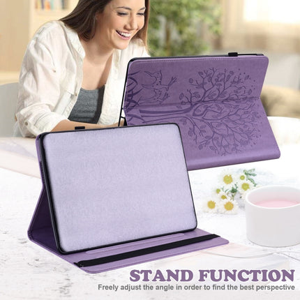 For Samsung Galaxy Tab A 10.1 2019 Tree & Deer Pattern Pressed Printing Horizontal Flip PU Leather Case with Holder & Card Slots(Purple)-garmade.com