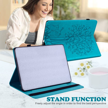 For Samsung Galaxy Tab A 10.1 2019 Tree & Deer Pattern Pressed Printing Horizontal Flip PU Leather Case with Holder & Card Slots(Blue)-garmade.com