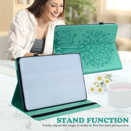 For Samsung Galaxy Tab A 10.1 2019 Tree & Deer Pattern Pressed Printing Horizontal Flip PU Leather Case with Holder & Card Slots(Green)-garmade.com