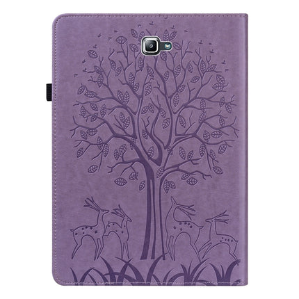 For Samsung Galaxy Tab A 10.1 2016 Tree & Deer Pattern Pressed Printing Horizontal Flip PU Leather Case with Holder & Card Slots(Purple)-garmade.com