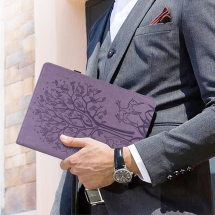 For Samsung Galaxy Tab A 10.1 2016 Tree & Deer Pattern Pressed Printing Horizontal Flip PU Leather Case with Holder & Card Slots(Purple)-garmade.com