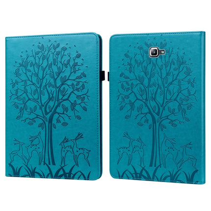 For Samsung Galaxy Tab A 10.1 2016 Tree & Deer Pattern Pressed Printing Horizontal Flip PU Leather Case with Holder & Card Slots(Blue)-garmade.com