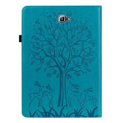 For Samsung Galaxy Tab A 10.1 2016 Tree & Deer Pattern Pressed Printing Horizontal Flip PU Leather Case with Holder & Card Slots(Blue)-garmade.com