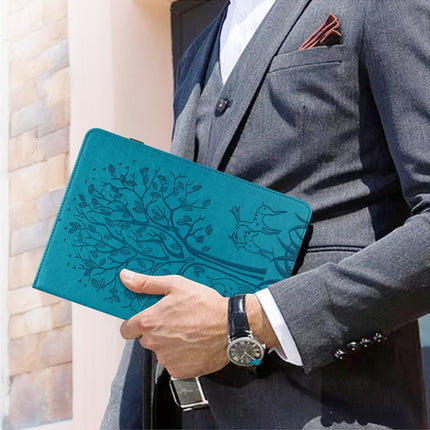 For Samsung Galaxy Tab A 10.1 2016 Tree & Deer Pattern Pressed Printing Horizontal Flip PU Leather Case with Holder & Card Slots(Blue)-garmade.com