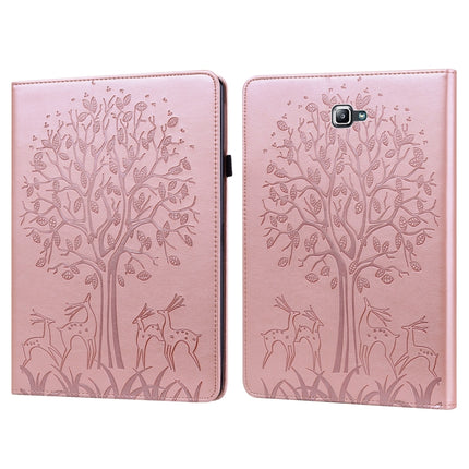 For Samsung Galaxy Tab A 10.1 2016 Tree & Deer Pattern Pressed Printing Horizontal Flip PU Leather Case with Holder & Card Slots(Pink)-garmade.com