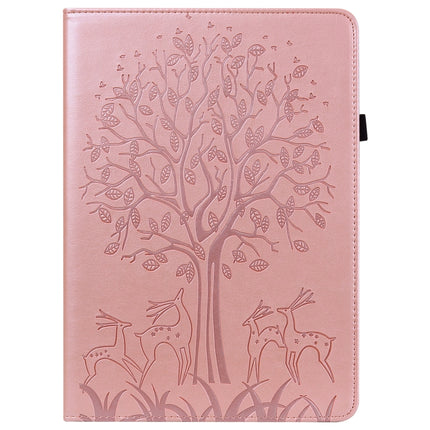 For Samsung Galaxy Tab A 10.1 2016 Tree & Deer Pattern Pressed Printing Horizontal Flip PU Leather Case with Holder & Card Slots(Pink)-garmade.com