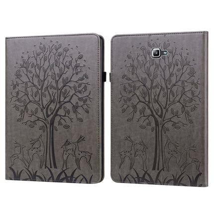 For Samsung Galaxy Tab A 10.1 2016 Tree & Deer Pattern Pressed Printing Horizontal Flip PU Leather Case with Holder & Card Slots(Grey)-garmade.com