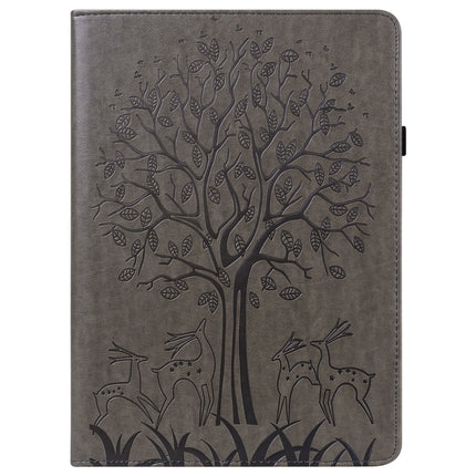 For Samsung Galaxy Tab A 10.1 2016 Tree & Deer Pattern Pressed Printing Horizontal Flip PU Leather Case with Holder & Card Slots(Grey)-garmade.com