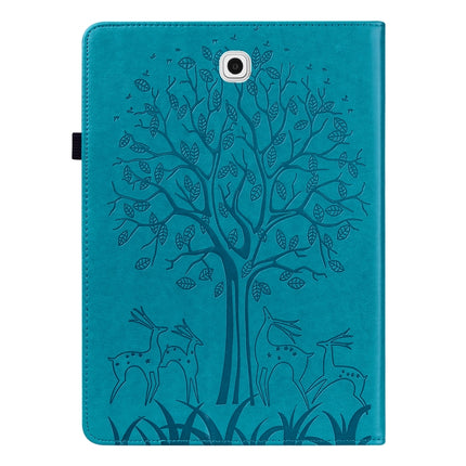 For Samsung Galaxy Tab S2 9.7 Tree & Deer Pattern Pressed Printing Horizontal Flip PU Leather Case with Holder & Card Slots(Blue)-garmade.com