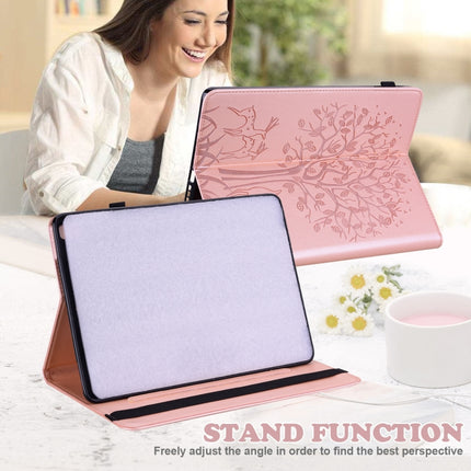 For Samsung Galaxy Tab S2 9.7 Tree & Deer Pattern Pressed Printing Horizontal Flip PU Leather Case with Holder & Card Slots(Pink)-garmade.com