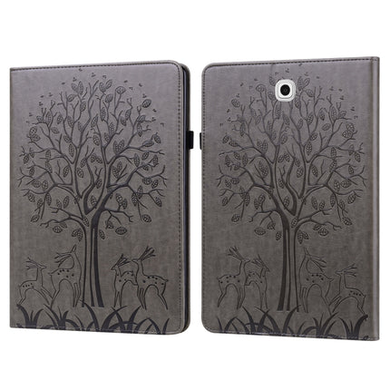For Samsung Galaxy Tab S2 9.7 Tree & Deer Pattern Pressed Printing Horizontal Flip PU Leather Case with Holder & Card Slots(Grey)-garmade.com