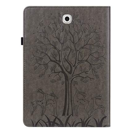 For Samsung Galaxy Tab S2 9.7 Tree & Deer Pattern Pressed Printing Horizontal Flip PU Leather Case with Holder & Card Slots(Grey)-garmade.com