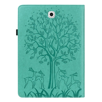 For Samsung Galaxy Tab S2 9.7 Tree & Deer Pattern Pressed Printing Horizontal Flip PU Leather Case with Holder & Card Slots(Green)-garmade.com