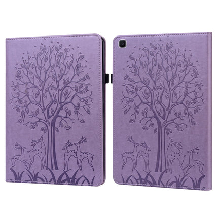 For Samsung Galaxy Tab A 8.0 2019 Tree & Deer Pattern Pressed Printing Horizontal Flip PU Leather Case with Holder & Card Slots(Purple)-garmade.com