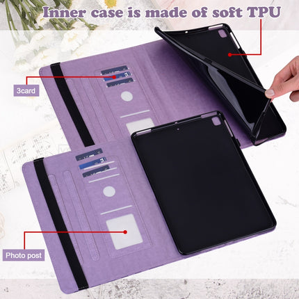 For Samsung Galaxy Tab A 8.0 2019 Tree & Deer Pattern Pressed Printing Horizontal Flip PU Leather Case with Holder & Card Slots(Purple)-garmade.com