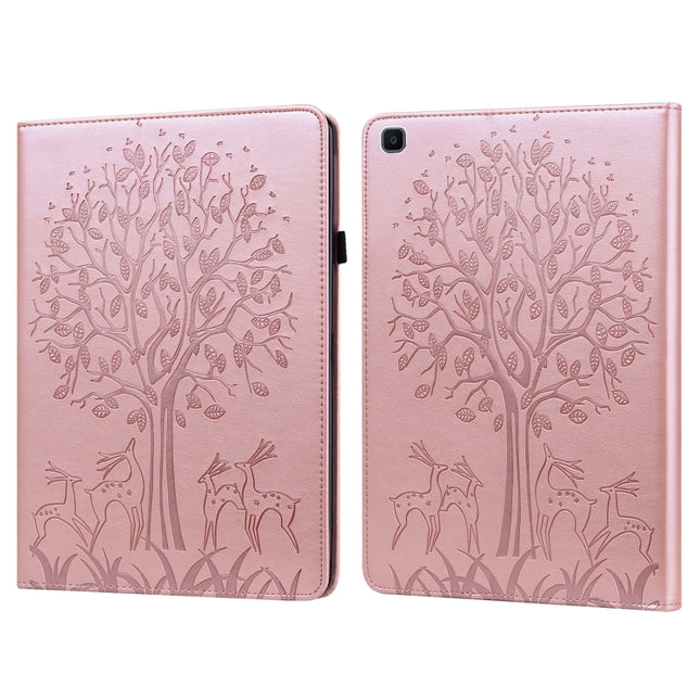 For Samsung Galaxy Tab A 8.0 2019 Tree & Deer Pattern Pressed Printing Horizontal Flip PU Leather Case with Holder & Card Slots(Pink)-garmade.com