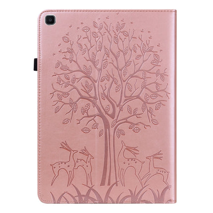 For Samsung Galaxy Tab A 8.0 2019 Tree & Deer Pattern Pressed Printing Horizontal Flip PU Leather Case with Holder & Card Slots(Pink)-garmade.com