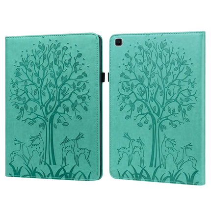 For Samsung Galaxy Tab A 8.0 2019 Tree & Deer Pattern Pressed Printing Horizontal Flip PU Leather Case with Holder & Card Slots(Green)-garmade.com