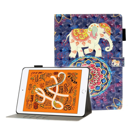For iPad Mini 5 / 4 / 3 / 2 / 1 3D Embossing Pattern Horizontal Flip Leather Case with Holder & Card Slots & Wallet(Elephant)-garmade.com