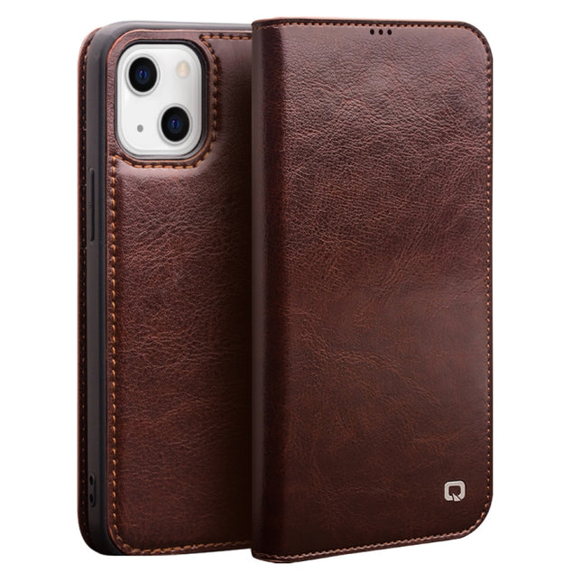QIALINO Horizontal Flip Leather Case with Holder & Card Slots & Wallet For iPhone 13(Brown)-garmade.com