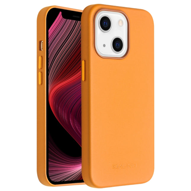 QIALINO Nappa Cowhide MagSafe Magnetic Protective Case For iPhone 13(Orange)-garmade.com
