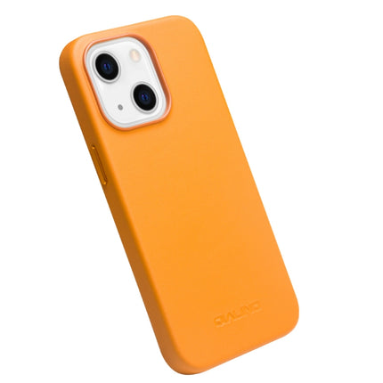 QIALINO Nappa Cowhide MagSafe Magnetic Protective Case For iPhone 13(Orange)-garmade.com