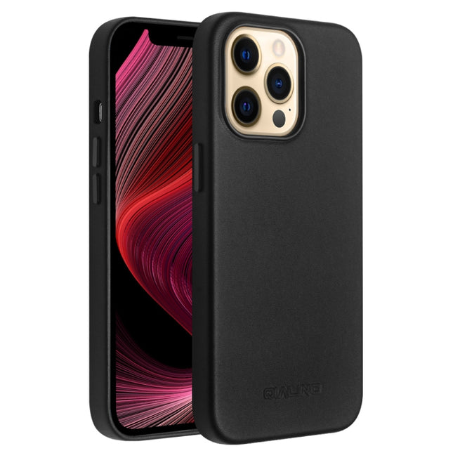 QIALINO Nappa Cowhide MagSafe Magnetic Protective Case For iPhone 13 Pro(Black)-garmade.com