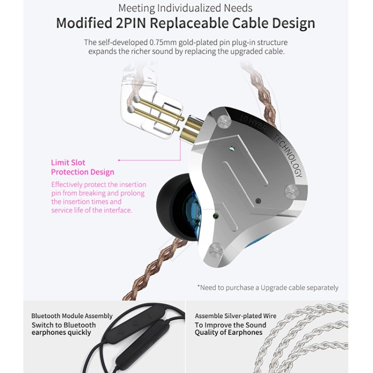 KZ ZS10 Pro 10-unit Ring Iron Gaming In-ear Wired Earphone, Mic Version(Streamer Blue)-garmade.com