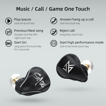 KZ SA08 Wireless Four-unit 5BA Balance Armature Bluetooth In-ear TWS Earphone(Black)-garmade.com