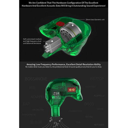 KZ ZSR 6-unit Ring Iron In-ear Wired Earphone, Standard Version(Green)-garmade.com