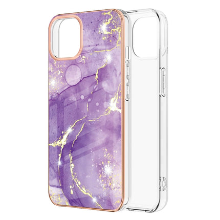 Electroplating Marble Pattern Dual-side IMD TPU Shockproof Case For iPhone 13 mini(Purple 002)-garmade.com