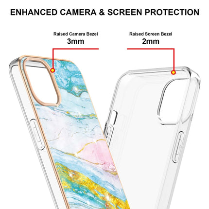 Electroplating Marble Pattern Dual-side IMD TPU Shockproof Case For iPhone 13 mini(Green 004)-garmade.com