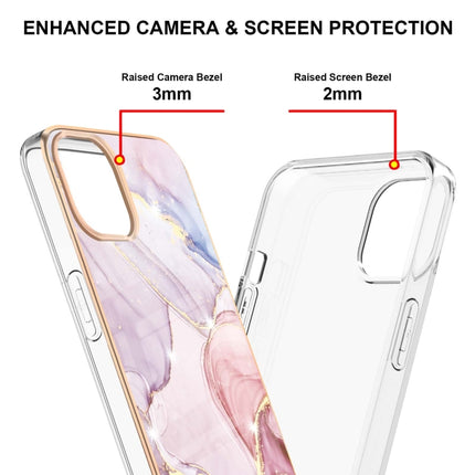 Electroplating Marble Pattern Dual-side IMD TPU Shockproof Case For iPhone 13 mini(Rose Gold 005)-garmade.com