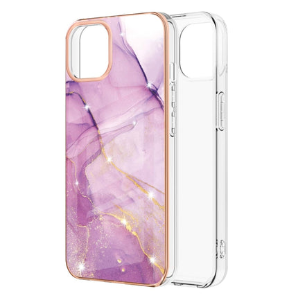 Electroplating Marble Pattern Dual-side IMD TPU Shockproof Case For iPhone 13(Purple 001)-garmade.com