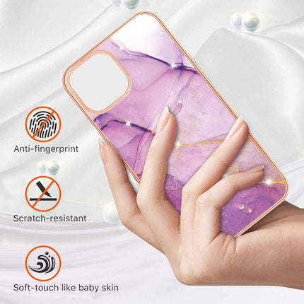Electroplating Marble Pattern Dual-side IMD TPU Shockproof Case For iPhone 13(Purple 001)-garmade.com