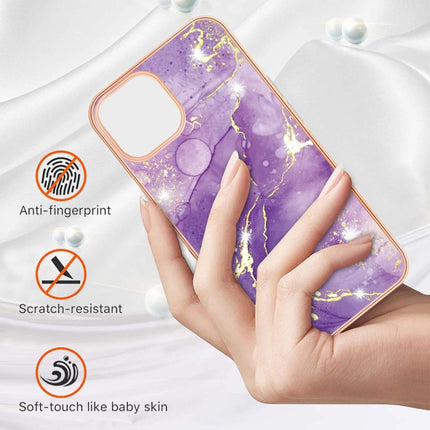 Electroplating Marble Pattern Dual-side IMD TPU Shockproof Case For iPhone 13(Purple 002)-garmade.com