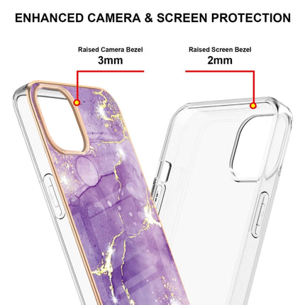 Electroplating Marble Pattern Dual-side IMD TPU Shockproof Case For iPhone 13(Purple 002)-garmade.com