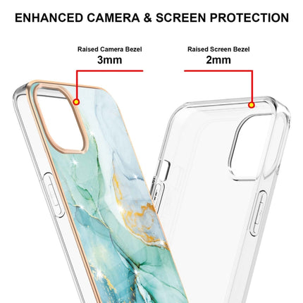 Electroplating Marble Pattern Dual-side IMD TPU Shockproof Case For iPhone 13(Green 003)-garmade.com