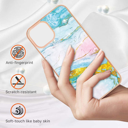 Electroplating Marble Pattern Dual-side IMD TPU Shockproof Case For iPhone 13(Green 004)-garmade.com