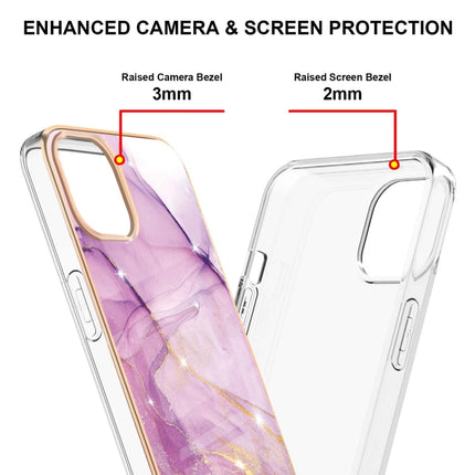 Electroplating Marble Pattern Dual-side IMD TPU Shockproof Case For iPhone 13 Pro(Purple 001)-garmade.com