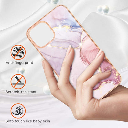 Electroplating Marble Pattern Dual-side IMD TPU Shockproof Case For iPhone 13 Pro(Rose Gold 005)-garmade.com