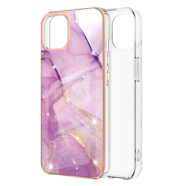 Electroplating Marble Pattern Dual-side IMD TPU Shockproof Case For iPhone 13 Pro Max(Purple 001)-garmade.com