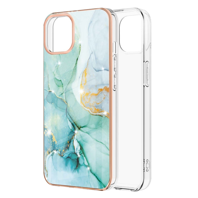Electroplating Marble Pattern Dual-side IMD TPU Shockproof Case For iPhone 13 Pro Max(Green 003)-garmade.com