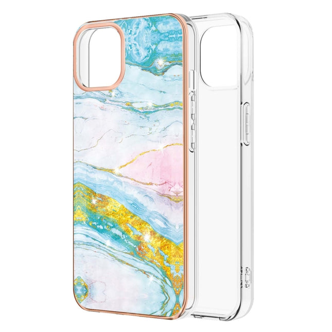 Electroplating Marble Pattern Dual-side IMD TPU Shockproof Case For iPhone 13 Pro Max(Green 004)-garmade.com